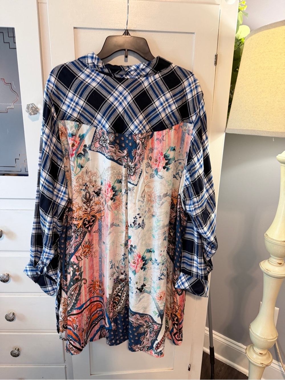 Tolani Multicolor Plaid and Floral Mixed-Print Tunic